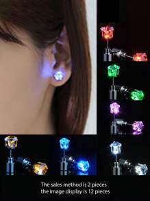 1pair Battery Powered Led Decorative Rhinestone Earrings, Unique Jewelry For Party, Performance - Multicolor - View 3