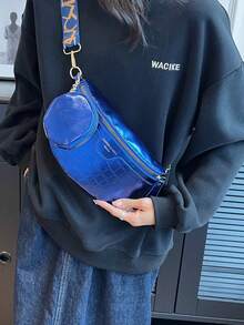 時尚胸斜挎包,亮色拉鍊,可調節肩帶,大容量,簡約多功能設計 - 寶藍色 - 查看 6