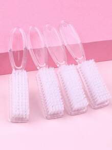 4pcs Long Handle Nail Cleaning Brushes, Transparent Color Nail Art Tools - Clear - View 1