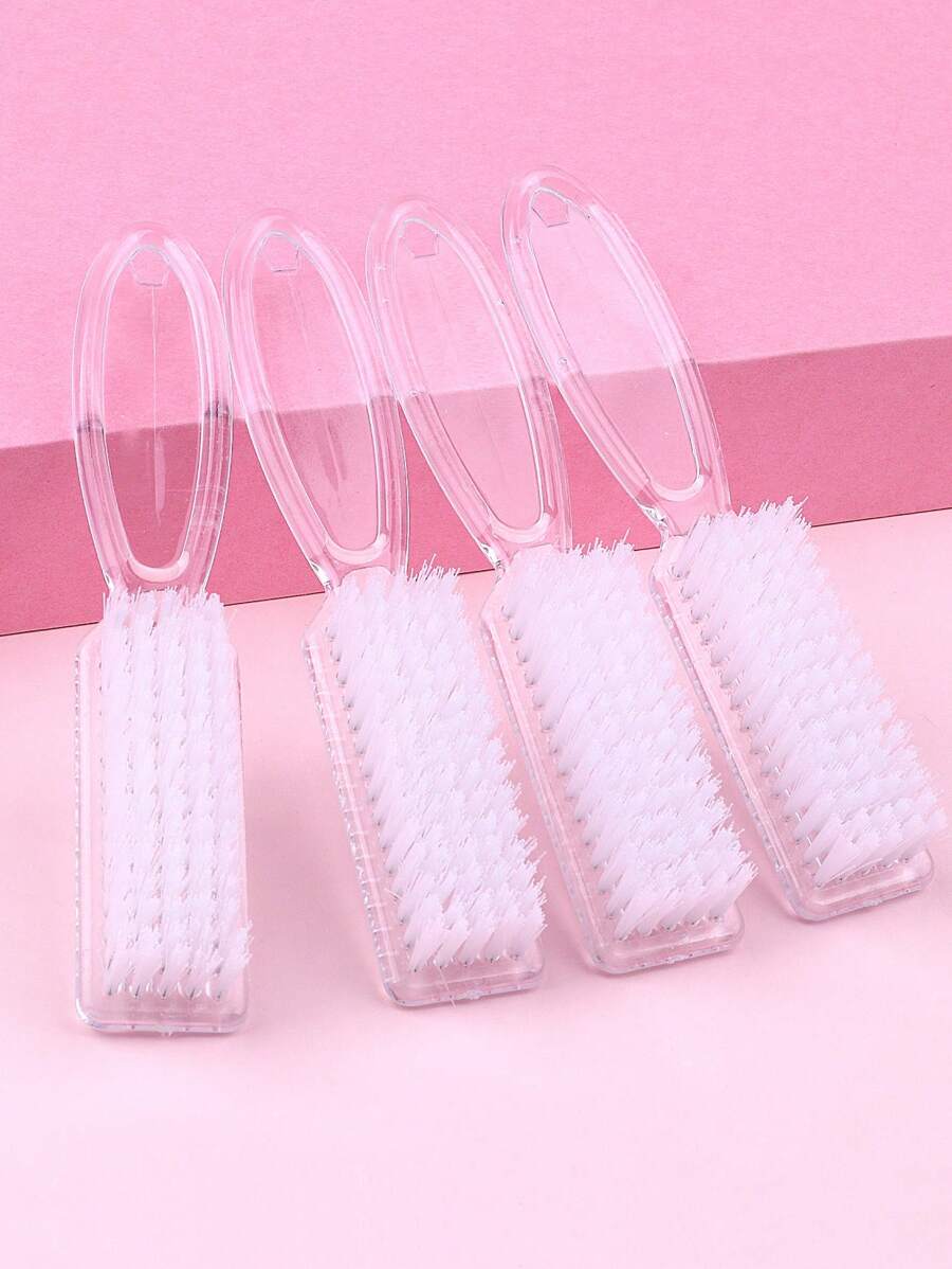 4pcs Long Handle Nail Cleaning Brushes, Transparent Color Nail Art Tools - Clear - View 1