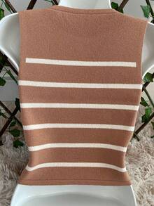 Regata feminina listrado tricot de modal - Caqui - Visão 3