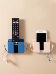 1個壁掛式多功能支架手機充電收納架,無痕遙控收納盒 - 深藍 - 查看 1