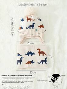 1 件隨機切割可愛恐龍圖案彩色帽子帶耳朵保護,另加 1 件隨機切割加厚恐龍印花彩色冬季圍巾適合男孩/女孩 - 彩色 - 查看 4