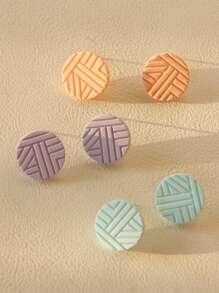 3pairs/set Cute Acrylic Carved Texture & Three-dimensional Round Stud Earrings In Multiple Colors For Women's Party - Multicolor - View 2