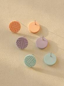 3pairs/set Cute Acrylic Carved Texture & Three-dimensional Round Stud Earrings In Multiple Colors For Women's Party - Multicolor - View 5