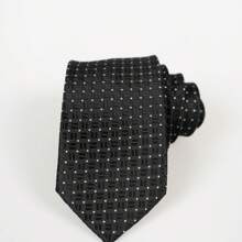 Corbata Negra Para Hombre Con Estampado De Lunares Blancos Para Negocios - Negro - Ver 2