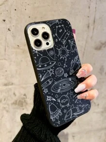 1入黑色銀河太空圖案防震手機殼,適用於iphone,男女皆宜的手機保護套 - 彩色 - 查看 2