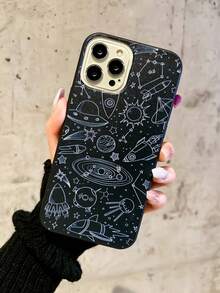 1入黑色銀河太空圖案防震手機殼,適用於iphone,男女皆宜的手機保護套 - 彩色 - 查看 4