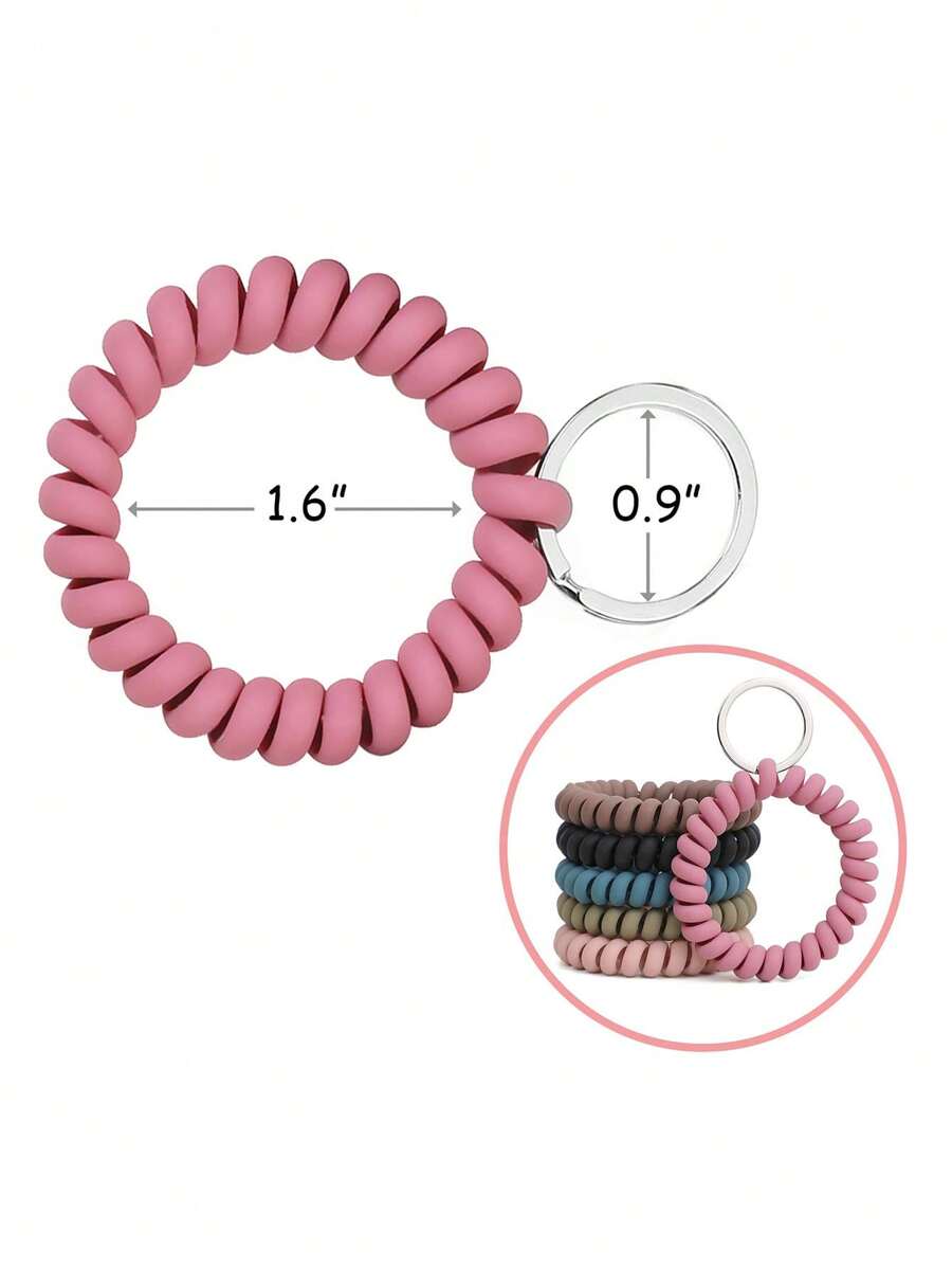 6入組螺旋圍繞手環鑰匙扣套裝,適用於桑拿、健身、游泳、戶外運動,適合識別證和鑰匙