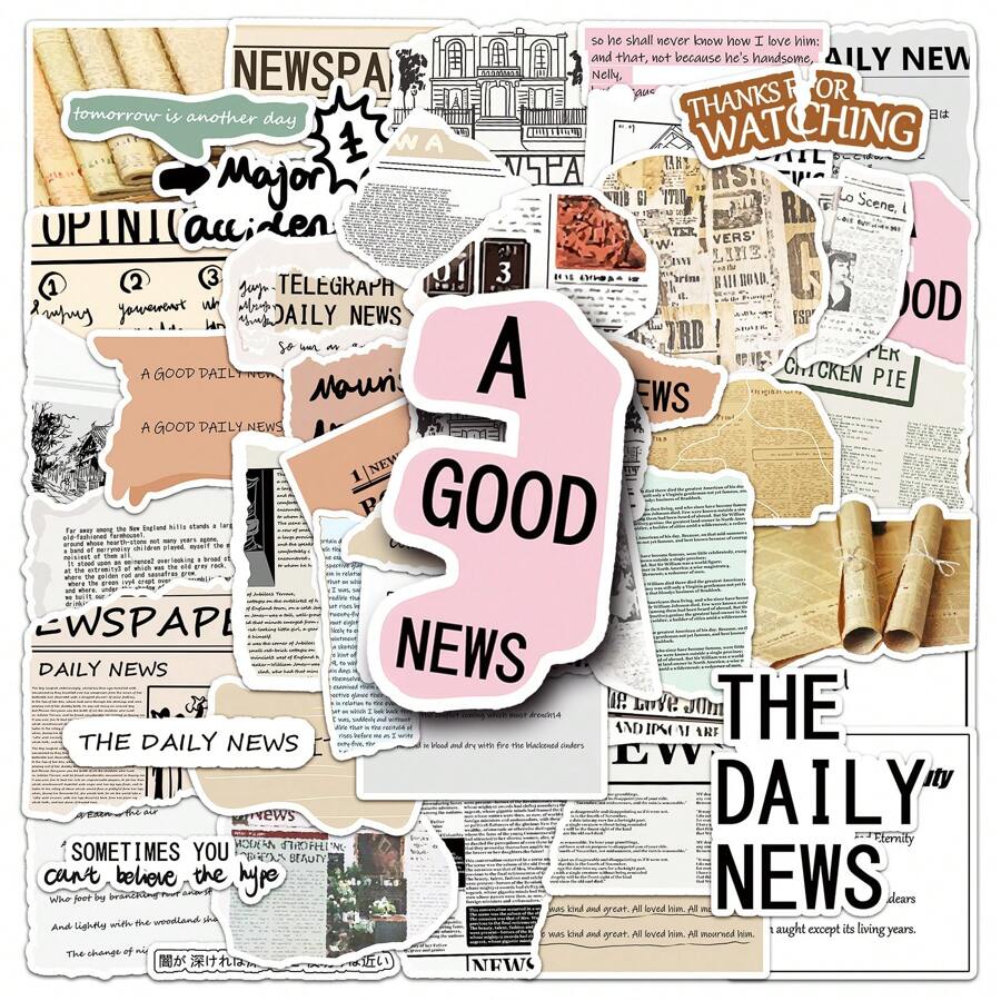 50pcs Newspaper Style Graffiti Stickers - Multicolor - View 1