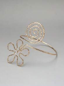 1pc Fashionable Iron Alloy Floral Decor Armlet, Suitable For Women's Wedding, Party And Daily Wear - Gold - View 2