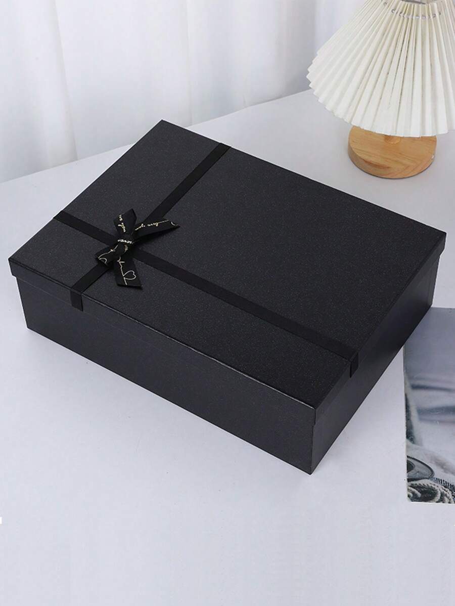 1pc Black Gift Box With Bowknot Lid Perfect For Storing And