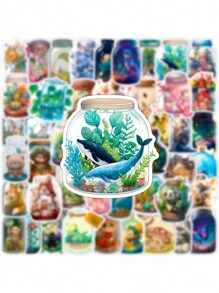 50入組瓶中世界卡通貼紙創意防水裝飾貼紙,適用於祝福瓶、筆記本、水瓶、塗鴉 - 彩色 - 查看 4