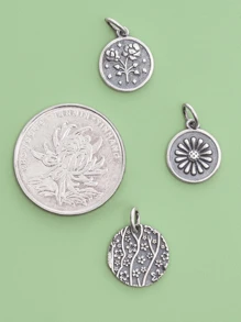 3 件裝時尚 S925 純銀櫻花吊墜玫瑰花向日葵吊墜女式兒童手鍊項鍊珠寶製作手工 Diy 配件 - 花朵吊墜 - 查看 5