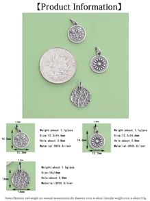 3 件裝時尚 S925 純銀櫻花吊墜玫瑰花向日葵吊墜女式兒童手鍊項鍊珠寶製作手工 Diy 配件 - 花朵吊墜 - 查看 6