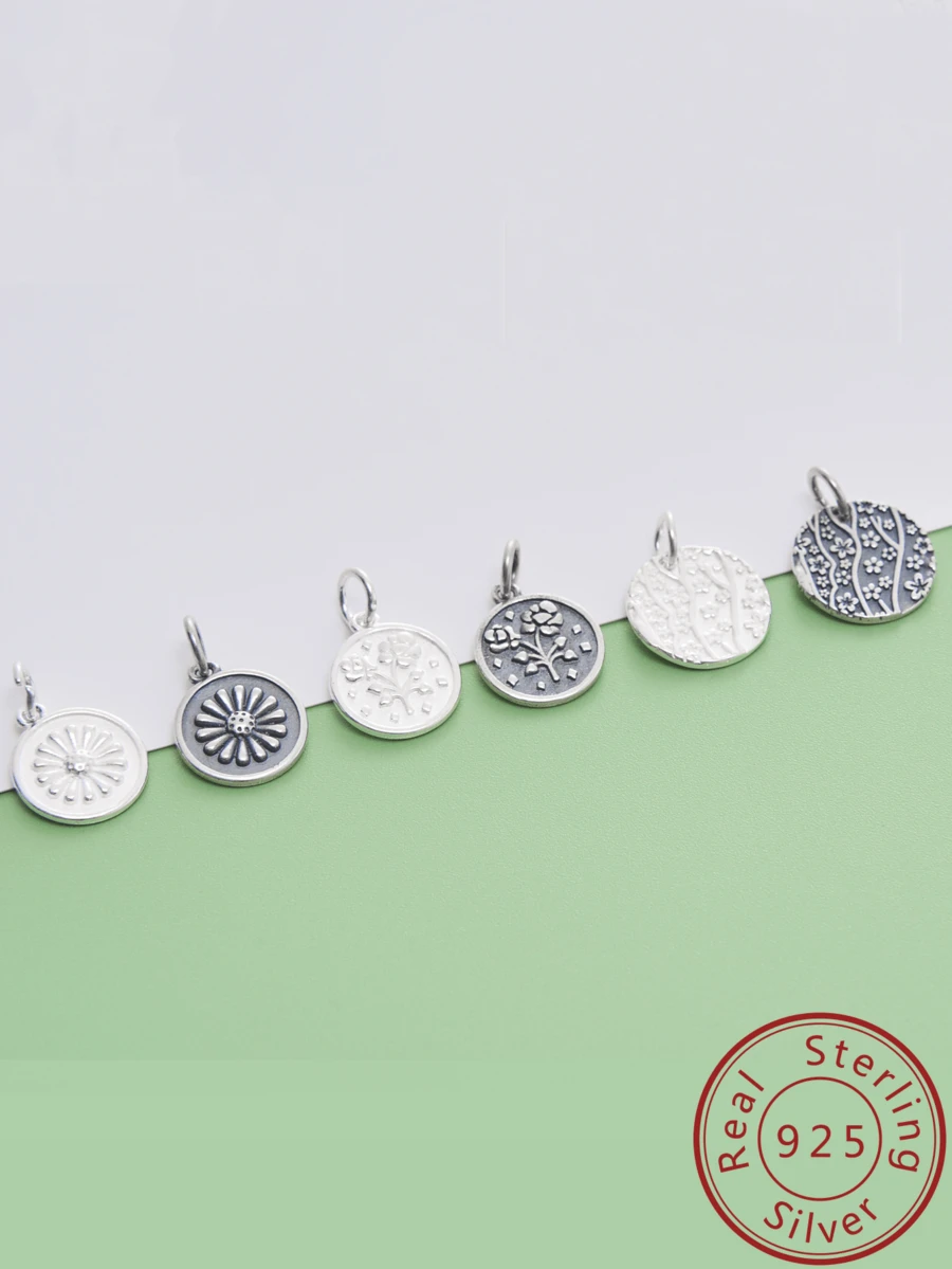 3 件裝時尚 S925 純銀櫻花吊墜玫瑰花向日葵吊墜女式兒童手鍊項鍊珠寶製作手工 Diy 配件 - 花朵吊墜 - 查看 1