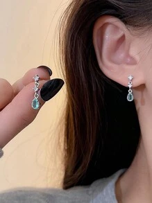 水鑽水滴形耳墜 - 銀色 - 查看 5