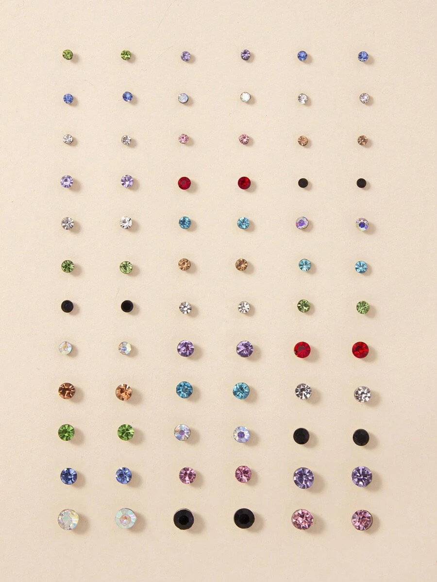1set 36pairs Colorful Fashionable Cubic Zirconia Women's Stud Earrings Set, Daily Wear & Festival Gift, Random Colors, Simple Jewelry - Multicolor - View 1