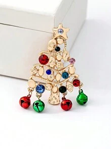 1 件女式時尚聖誕新品五點星、鈴鐺和萊茵石裝飾聖誕樹形胸針,適合節日禮物 - 彩色 - 查看 6