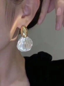 1 cặp hoa tai hình vỏ sò kim loại lớn dành cho nữ, màu vàng/bạc, hình học, phong cách bất đối xứng và tối giản, trang sức cổ điển, quà tặng tiệc tùng và thời trang - Bạc - Xem 5