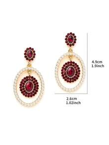 1對鍍金閃亮鑽石和珍珠波西米亞風格女士耳環,時尚多變的珠寶,適合閃亮的約會禮物 - 紅色 - 查看 7