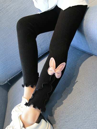 1對秋冬新款彈性蝴蝶貼花女孩緊身褲襪
