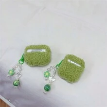 流行的毛絨菠蘿設計airpods保護套,連掛件,僅適用於airpods耳機 - 綠色 - 查看 5