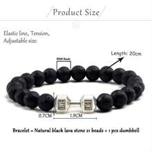 1pc Natural Black Volcanic Lava Stone Dumbbell Bracelet Black Matte Beads Bracelets For Women Men Fitness Barbell Jewelry