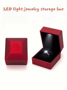 Creative Led Light Up Proposal Jewelry Box For Ring And Earrings Collection, Flashing - Red - View 1