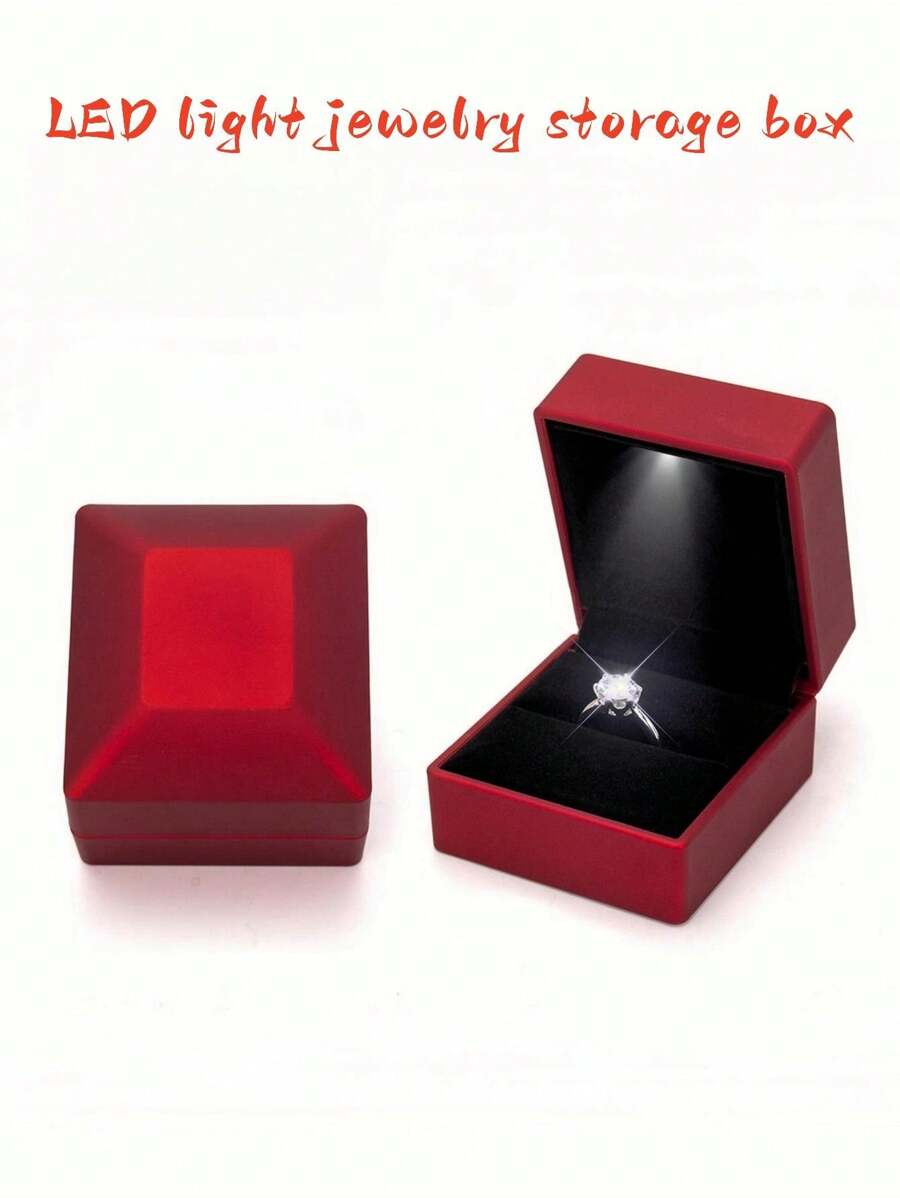 Creative Led Light Up Proposal Jewelry Box For Ring And Earrings Collection, Flashing - Red - View 1