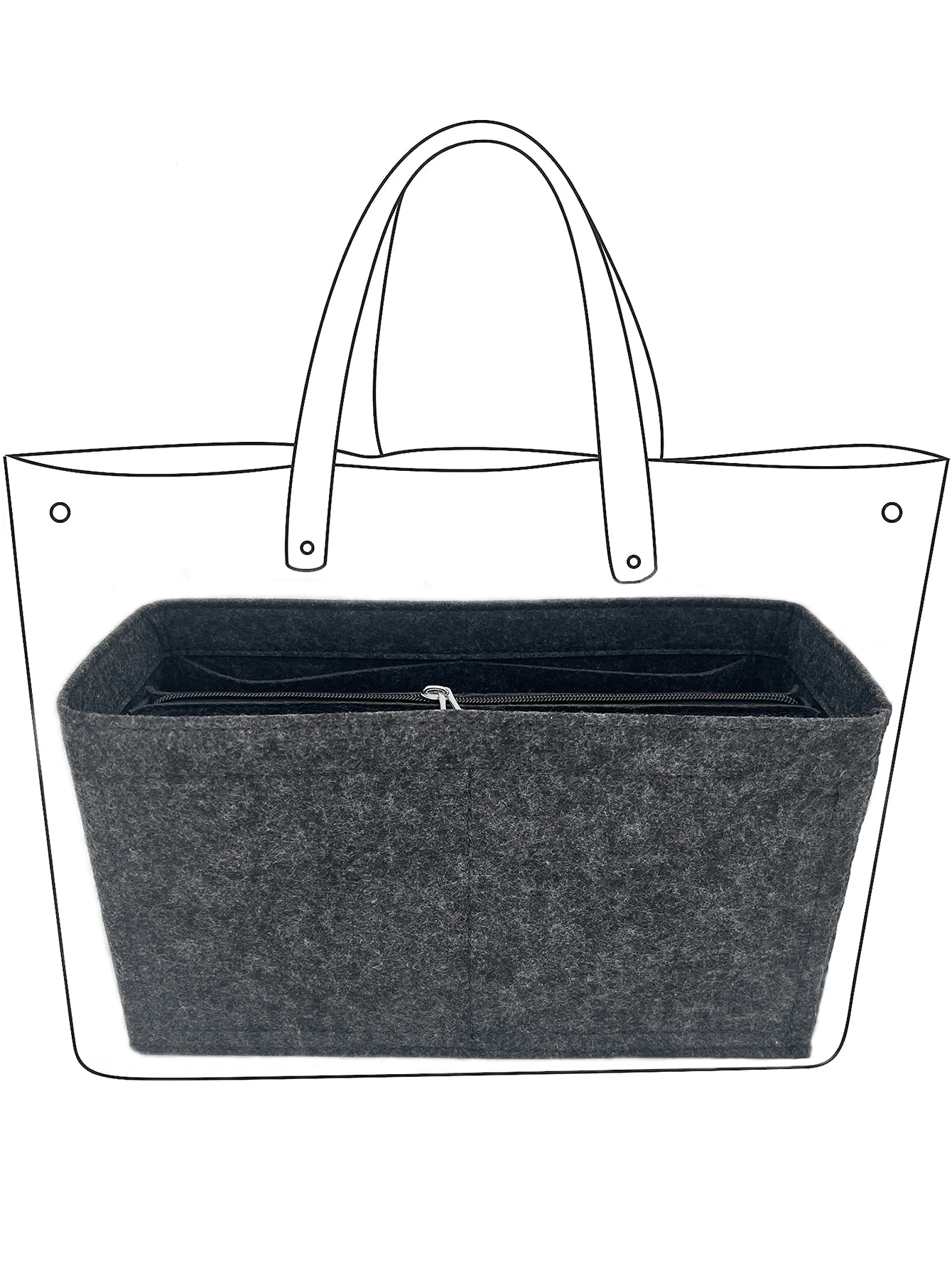 手提包内袋收纳袋针织化妆包插入物带分隔袋手提包收纳袋插入物保持手提包形状整洁礼品袋礼品收纳袋 - 深灰色 - 查看 1