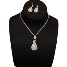 2 Stücke Set (Halskette + Ohrringe) Damen Geometrische Krallen Kette Strass Eleganter Luxus Party Kleid Braut Schmuckset aus Halskette und Ohrringen