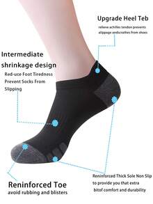 wubenzhi 6pairs/pack Mesh Breathable Men's Ankle Sports Socks With Anti-friction Heel Tab, Black Short Athletic Running Socks - Black - View 4