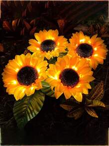 1入組/3頭LED太陽花式太陽能燈，適用於花園草坪庭院，景觀燈，家居裝飾花燈，室外燈，花園燈 - 黃色 - 查看 2