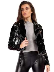 Women's Glossy Vinyl Jacket - 黑色 - 查看 1