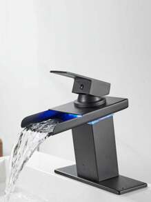 1入組黑色不銹鋼LED帶燈瀑布龍頭水輕敲適用於浴室水槽單手柄熱的和寒冷輕敲 - 黑色 - 查看 2