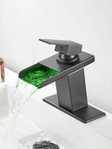 1入組黑色不銹鋼LED帶燈瀑布龍頭水輕敲適用於浴室水槽單手柄熱的和寒冷輕敲 - 黑色 - 查看 3