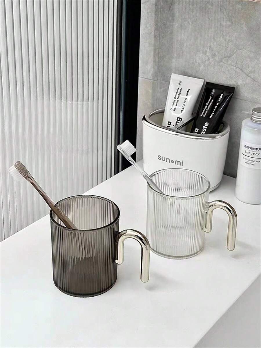 1入透明極簡風格牙杯漱口杯牙刷杯,情侶共用杯,家居浴室用品 - 灰色 - 查看 1