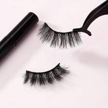 3對可重複使用的磁鐵3d假睫毛和眼線套裝,附有鑷子和眼線筆 - 打造完美妝容 - 黑色 - 查看 6