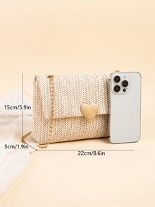Women's Shoulder Bag With Chain Strap, Ladies' Small Woven Multicolor Square Bag For Casual, Beach, Summer, Large Capacity - Beige - View 4