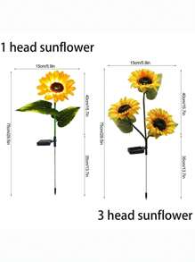 1入組/3頭LED太陽花式太陽能燈，適用於花園草坪庭院，景觀燈，家居裝飾花燈，室外燈，花園燈 - 黃色 - 查看 12