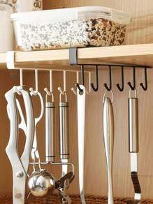 廚房無痕黏鉤 6 個掛鉤收納架廚房用具收納架 - 黑色 - 查看 1