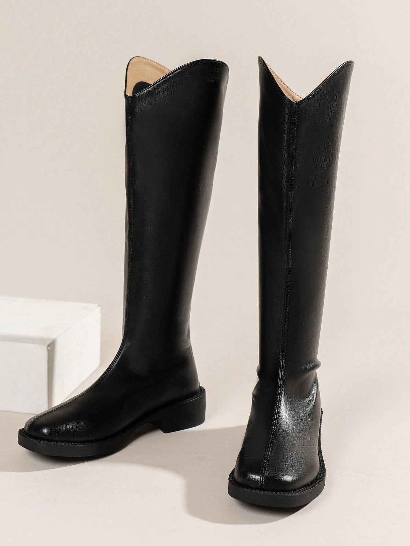 Women's Flat Heel Western Boots Black Chic Outdoor Shoes SHEIN EUR