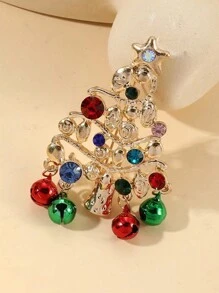 1 件女式時尚聖誕新品五點星、鈴鐺和萊茵石裝飾聖誕樹形胸針,適合節日禮物 - 彩色 - 查看 1