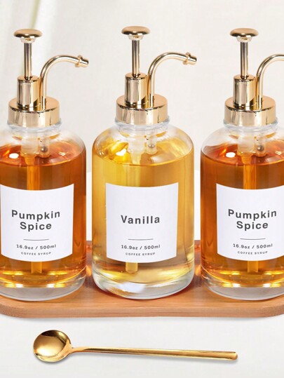 Coffee Syrup Dispenser For Coffee Bar, Coffee Pump Dispenser, Glass Syrup Bottle W. Pump, 16.9 Oz 500 Ml, Black Upgraded Pump School Supplies Back To School