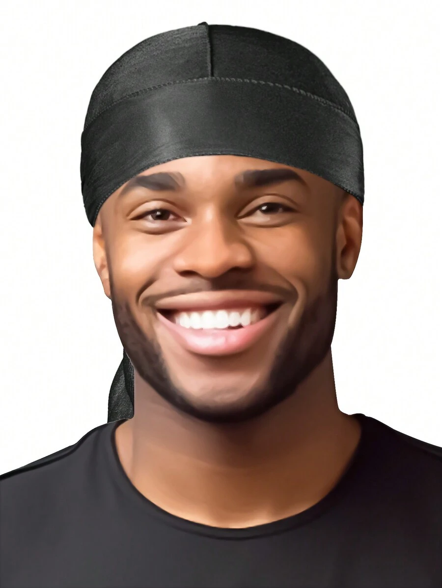 Hombres 1 pieza Durag unicolor - Negro - Ver 1