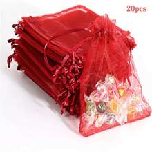 20 Piezas Bolsas De Organza De Regalo Con Cordón Rojo, Para Navidad, Cumpleaños, Recuerdo De Fiesta, Boda, Bolsita Para Joyería, Dulces