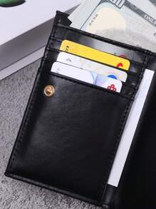 1個短款黑色PU皮夾，拉鍊閉合，多卡槽大容量，簡約設計輕便攜帶，信用卡和ID卡適用於女性白領、度假、週年慶、生日禮物、教師禮物，商務休閒等禮品配件 - 黑色 - 查看 7