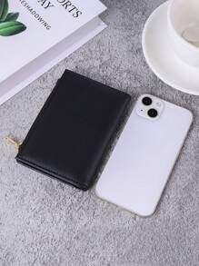 1個短款黑色PU皮夾，拉鍊閉合，多卡槽大容量，簡約設計輕便攜帶，信用卡和ID卡適用於女性白領、度假、週年慶、生日禮物、教師禮物，商務休閒等禮品配件 - 黑色 - 查看 5