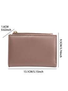 1 pieza Cartera corta de PU en color caqui con diseño sencillo, cierre con cremallera, gran capacidad y múltiples ranuras para tarjetas, regalo para maestros, casual de negocios para mujer, mini cartera, monedero, cartera para tarjetas - Caqui - Ver 9